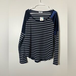 My Amelia James Sweater Women’s Sz XL Blue Striped Casual Comfort NWT